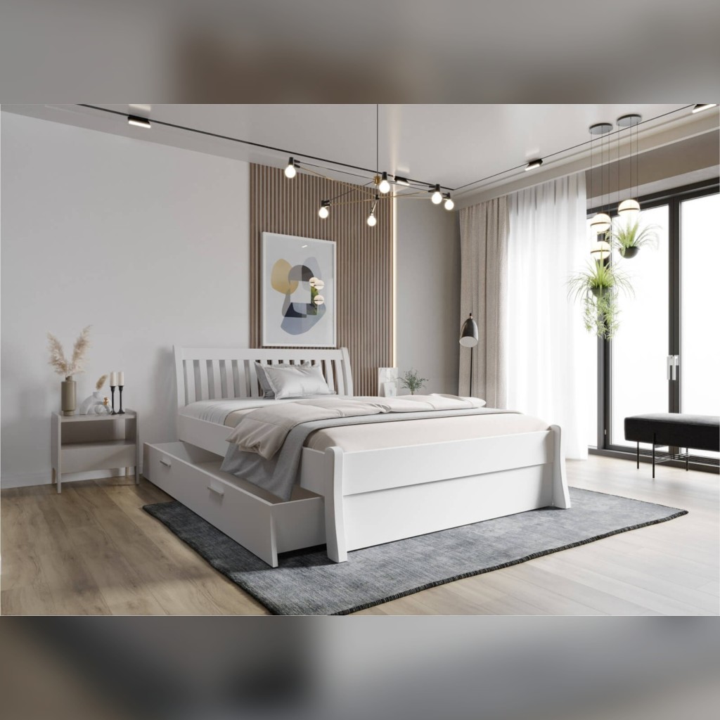 Postel z celomasivu Tonja s uložným prostorem bílá