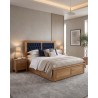 Postel z celomasivu dub Porto18-180 x 200 s úložným prostorem a čalouněným čelem