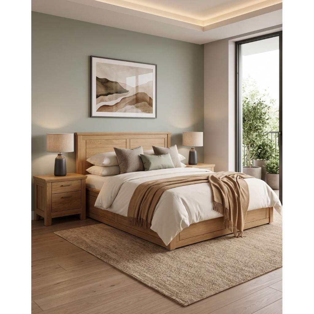 Postel z celomasivu dub Porto20-200 x 200 s úložným prostorem
