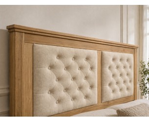 Postel z celomasivu dub Porto20-200 x 200 s úložným prostorem a čalouněným čelem